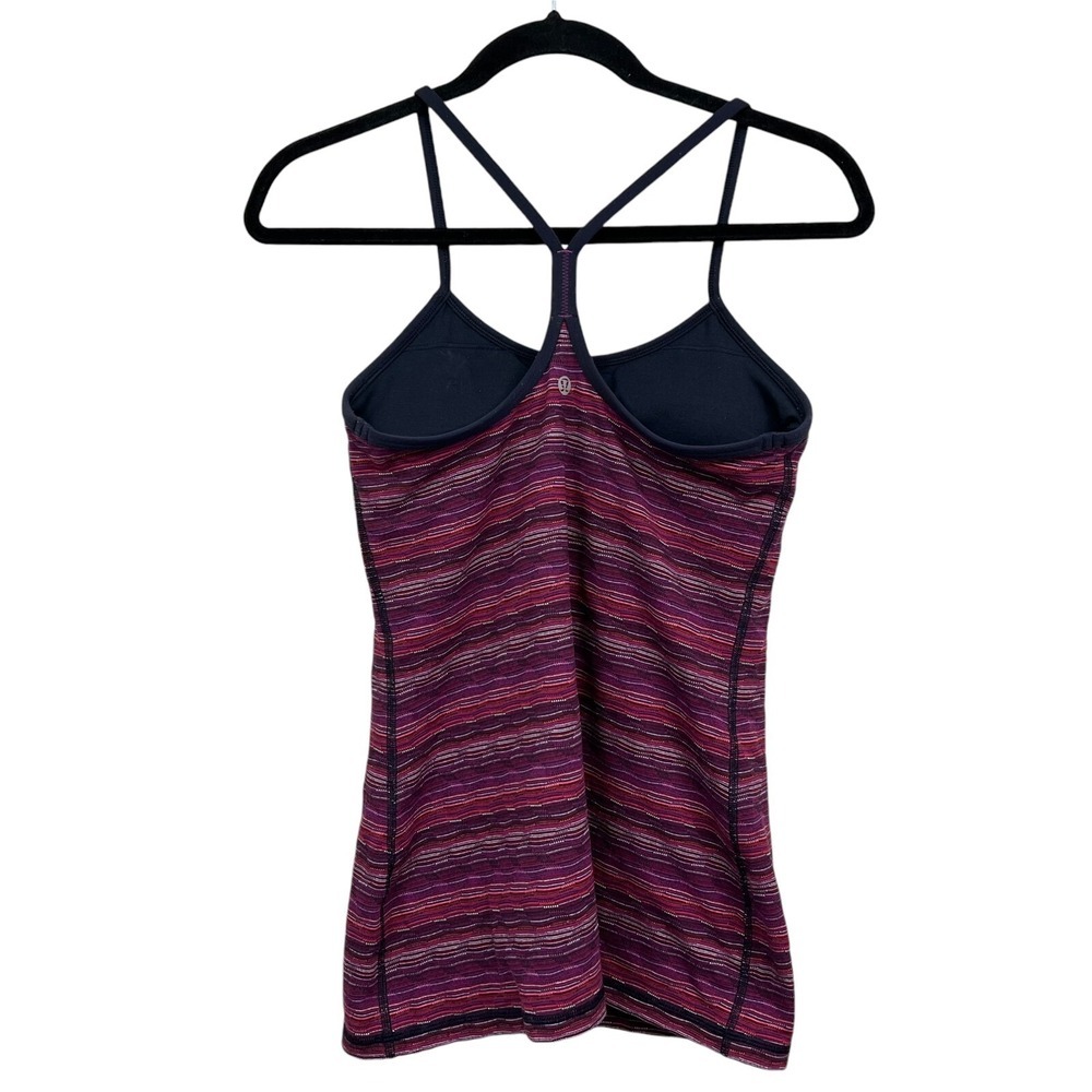 Lululemon Women Halter Tank Top Striped Built In Bra Racer Back Maroon Red Sz 6*
